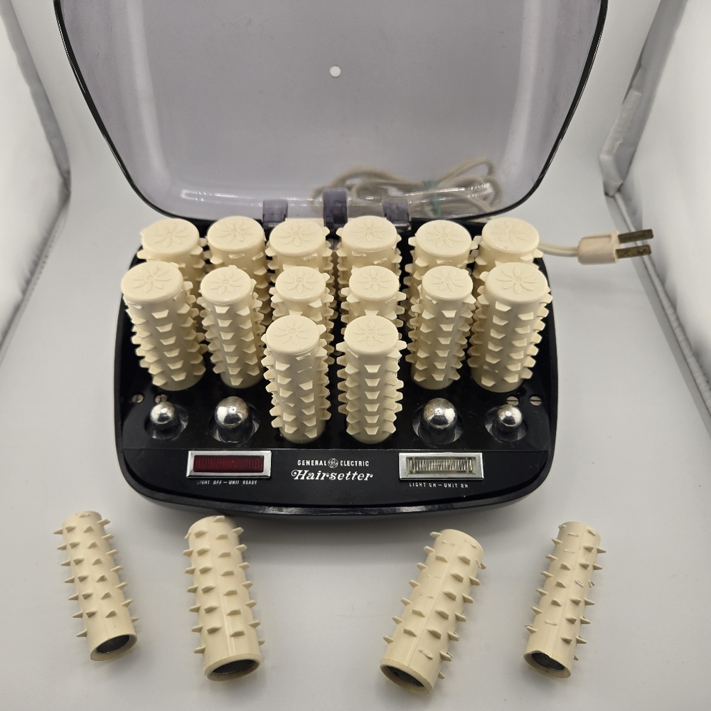 Vtg General Electric Hairsetter Curlers Model F2HCD1 Made in Italy No Clips